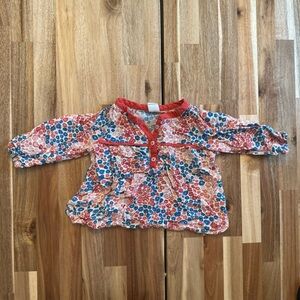 Tucker + Tate Baby Girls Floral Henley Blouse Red Blue 6M Long Sleeve Top